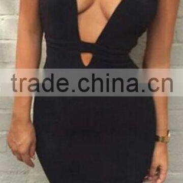 Summer Dress in Stock Wholesale 2015 New White Sey Classic and Elegant Bodycon Deep V Neck Women Cute Summer Evening Party Banda photo-3