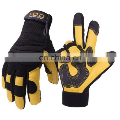 HANDLANDY Soft Reinforced Palm Padding Leather Motorcycle Gloves, Grain Deerskin Work Driving Gardening Hunting Climbing Gloves