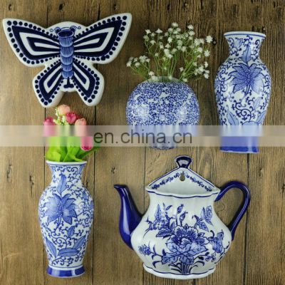 Hot Sale decorative blue and white porcelain wall hanging flower vase