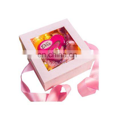 Cardboard Packing Box with PET Window for Candy Chocolate Wedding Boxes Custom High Grade Gray Coated Paper UV Coating Embossing