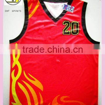 2016 custom full sublimation red basketball shirt with number