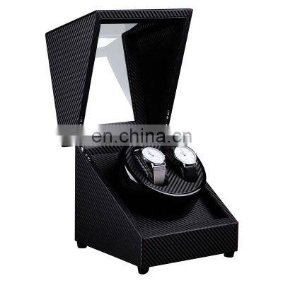 Black Carbon Fiber PU Leather 2 Slot Automatic Mechanical Electronic Shaker Watch Winding Shaker Motor Box photo-2