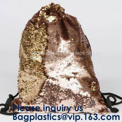 Fashion Bling Sublimation Magic Sequin Drawstring Backpack Bag,Glitter Mermaid Flip Sequin Bag Outdoor Shoulder Reversib photo-3