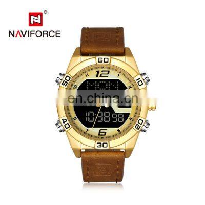 NAVIFORCE NF9128 Brands Mans Stylish Classic Watches Best Quartz Digital Leather Strap Back Light Casual Watch For Men