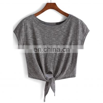 Stylish women hot online selling casual wear 100% cotton cropped top t-shirt