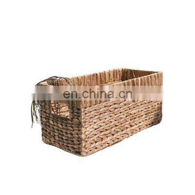 Handmade Water Hyacinth Storage Basket Wicker Rectangle Basket, Straw Box Hamper