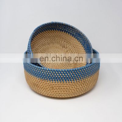 Rattan Storage Basket Tray in Blue & Orange Boho Home Decor