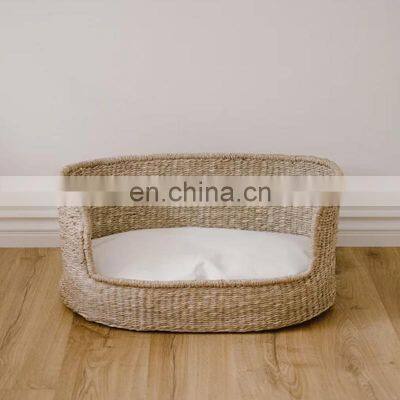 Hot Sale Seagrass Wicker Pet Bed, Organic Cotton Blend Cushion Durable House Wholesale Made in Vietnam photo-2