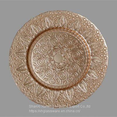 Antique Gold Colored Glass Charger Plate For Wedding Banquet Decoration