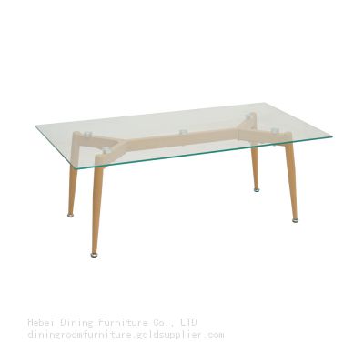 Wooden Legs and Glass Top Rectangular Coffee Table DT-G16