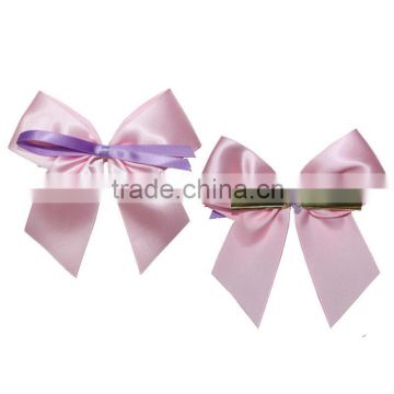 white pre-tied satin ribbon twist bow with printed red heart,valentine gift packaging decoration