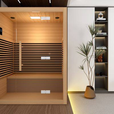 Minimalist Style Wooden Indoor Wet Steam Sauna Room With Bluetooth Speaker and Touch Control photo-2