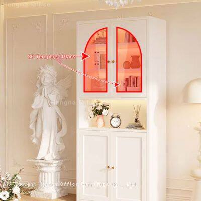 Slim Metal Storage Cabinet With Fluted Glass, Narrow Steel Entryway Sideboard With Magnetic Closure for Sydney Apartment Living, Factory Wholesale photo-4