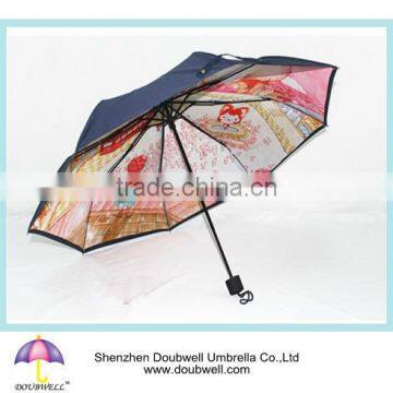 promotioanl Pongee 190T custom transfer printing foldable umbrella