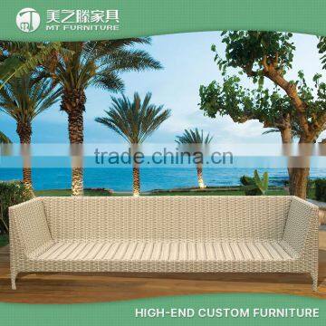 China fashion simple design four seaters rattan long bench sofa chair for white outdoor furniture