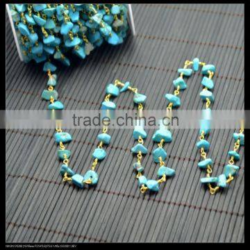 LFD-002C ~ Wholesale Gold Plated Wire Wrapped Freeform Howlite Turquoise Chips Chain Stone Beaded Jewelry Finding