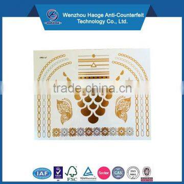 Custom safe temporary tattoo stickers, gold tattoo sticker & body tattoo sticker