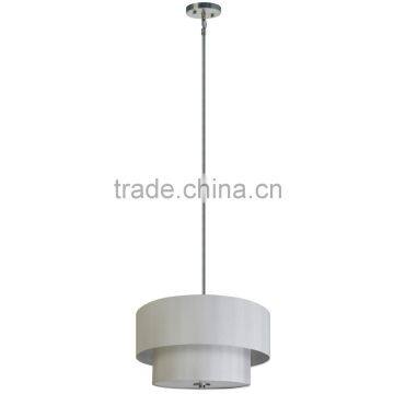 3 light chandelier(Lustre/La arana) in satin steel finish with creme silk fabric shade