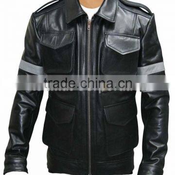 RESIDENT EVIL GAME LEATHER JACKET BLACK & GREY COLOUR