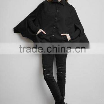 PY-140 PUNK Unique Bat Profile Shape Stand Collar Metal Feel Cloak Trench Coat photo-6