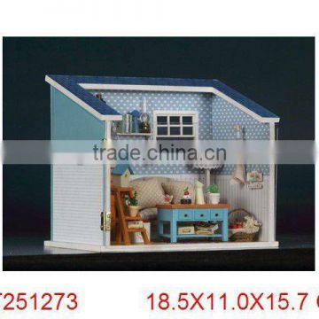 mini DIY wooden house with light for best gift