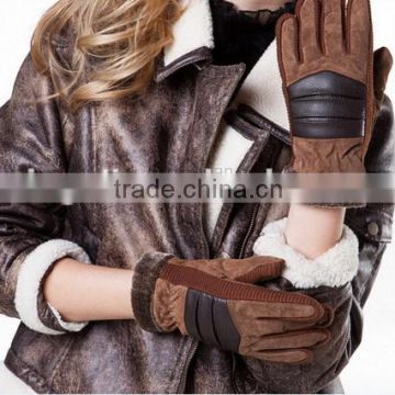 2014 Women Fahion Brown Suede Leather Glove