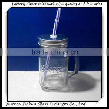 16oz embossing glass mason jars with straw