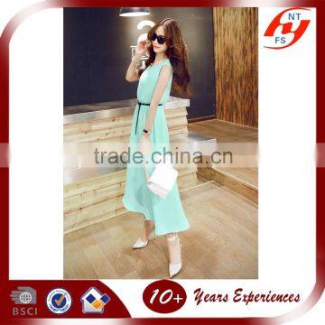 New Arrival Round Neck Sleeveless Pure Green Slim Fit Chiffon Long Maxi Prom Dress Beach Dress