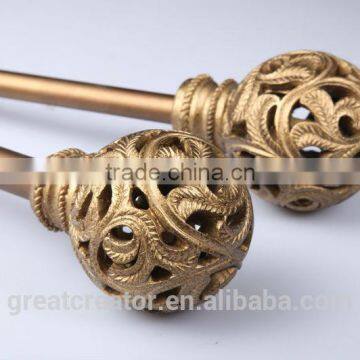 Decorative Open-Work Resin Finials For 3/4" (19mm) Gold Metal Curtain Rods, High Quality Designer Drapery Hardware