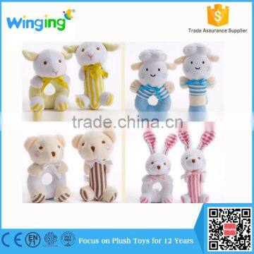 Promotional wholesale soft animal plush rattle toy custom baby rattle