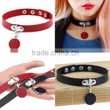 Japanese Anime Sailor Moon Rock Harajuku Gothic Punk Style Multi Color Alloy Round Pendant PU Leather Choker Necklace