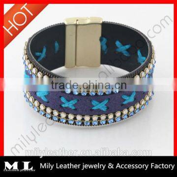 2014 Wholesale Leather rhinestone bracelet China Top 10 Fashion Jewelry Manufacture with supreme quality MLB 016