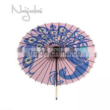 Peacock Pink Background Hand Painted Handmade Japanese Paper Umbrella photo-2