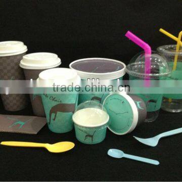 disposable plastic cups yogurt ice cream paper cups with spoons straws lids