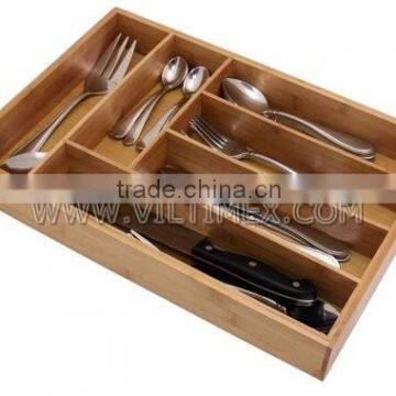 Wooden drawer cutlery storage tray, bamboo kitchen cutlery tray