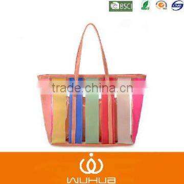 Candy Cool transparent striped beach bag /bag in bag with small bag for summer