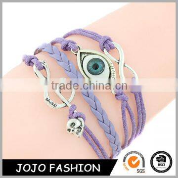 Bohemia Maltilayer Bangle Leather Metal Music Skull Evil Eye Bracelet