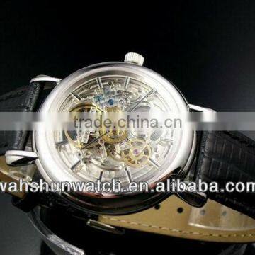 factory custom mens' top brands genuine leather luxury automatic mechanical watch