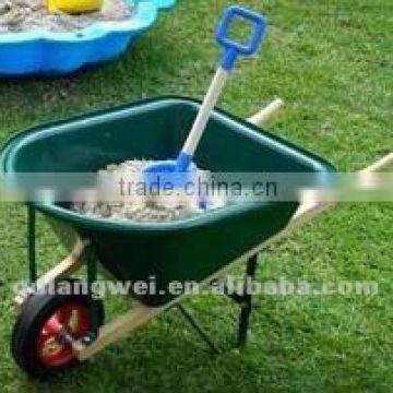 Kid's poly tray wooden handle wheelbarrow