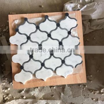 Water jet super thin marble tiles, black and white mosaic tiles