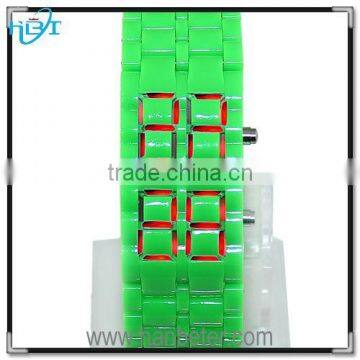 new popular green band plastic case water resistant blue light led watch