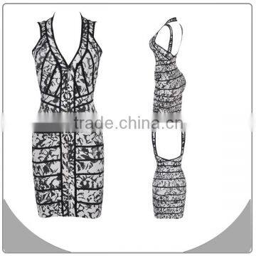 2014 backless fashion straps foil print clothing women dress