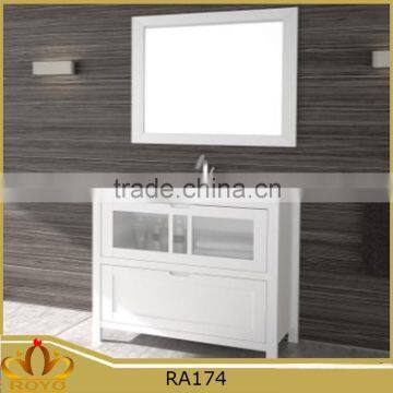 White elegant Modern free standing ceramic basin MDF bathroom vanity cabinet RA174