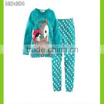 Children's pajamas pure cotton funny cartoon pajamas blue background deer image pajamas set