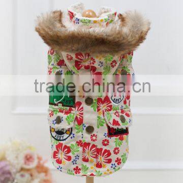 pet coat/four pockets dog coat with fur hat