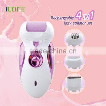 Rechargeable 4 in 1 8 hours charge foot callus remover/epilator/lady shaver/hair clipper