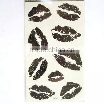 Fashionable custom black kiss body art tattoo sticker waterproof fake tattoo sticker adhesive tattoo sticker factory