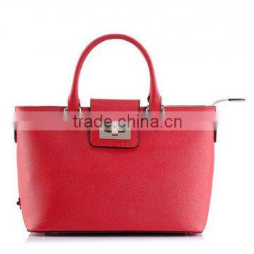 Red Lock Closure Ladies Bag Hard Leather Women Tote Made in China photo-6