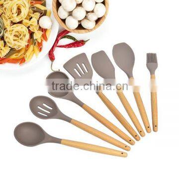 High Quality Silicone Kitchen Utensil Sets With Acacia Wood Handle Of Nylon Cooking Tools