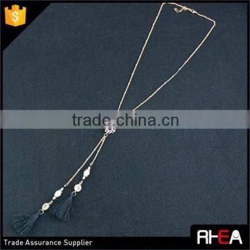 Fashion Natural Stone Pendant 2 Rope Tassel Necklace Flowers Design Gold Chain Pendant Necklace